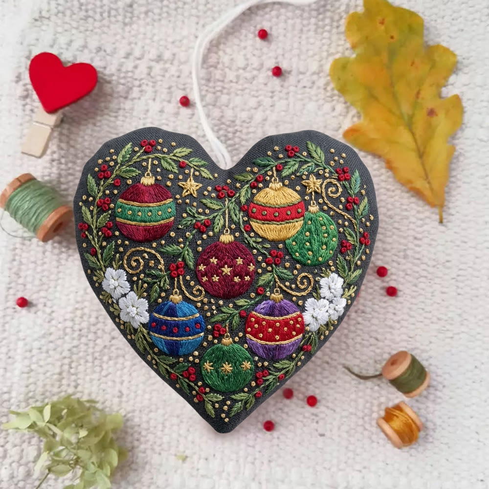 Rubbyoo Herz-Stickset – Fröhliche Weihnachtsglocken | Rustikale Weihnachtsdeko im Landhausstil | Handgefertigter Weihnachtsbaumschmuck - image 1