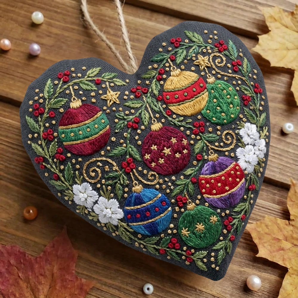 Rubbyoo Herz-Stickset – Fröhliche Weihnachtsglocken | Rustikale Weihnachtsdeko im Landhausstil | Handgefertigter Weihnachtsbaumschmuck - image 7
