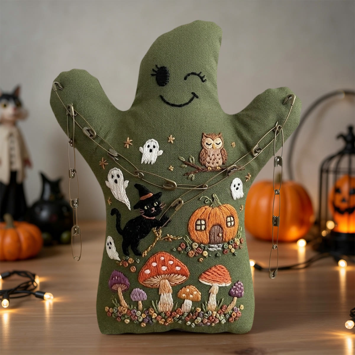Rubbyoo Geister-Stickset – Verzaubertes Kürbishäuschen | Ideales Halloween-Geschenk für Kinder | Bastelidee: Schwarze Katze mit Hexenhut - image 2
