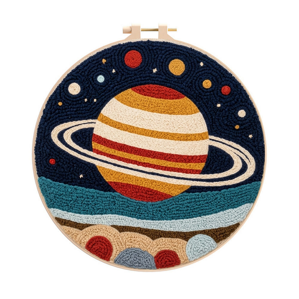 Sternenklare Kosmische Nacht Punch Needle Set – DIY-Zimmerdeko im Planeten-Design | Besonderes Geschenk für Astronomie-Fans - 8-Zoll-Reifenset - image 1