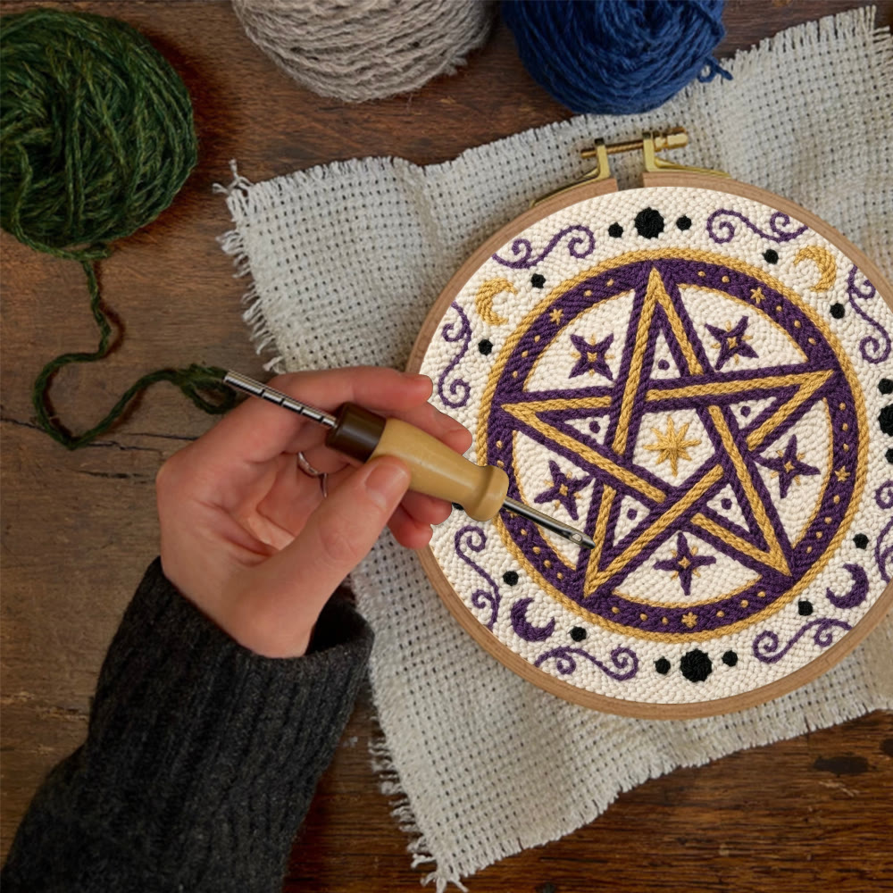 Mystisches Pentagramm-Punch-Needle-Set – Handgefertigtes himmlisches Bastelset | Einzigartiges Astrologie-Motiv - image 6