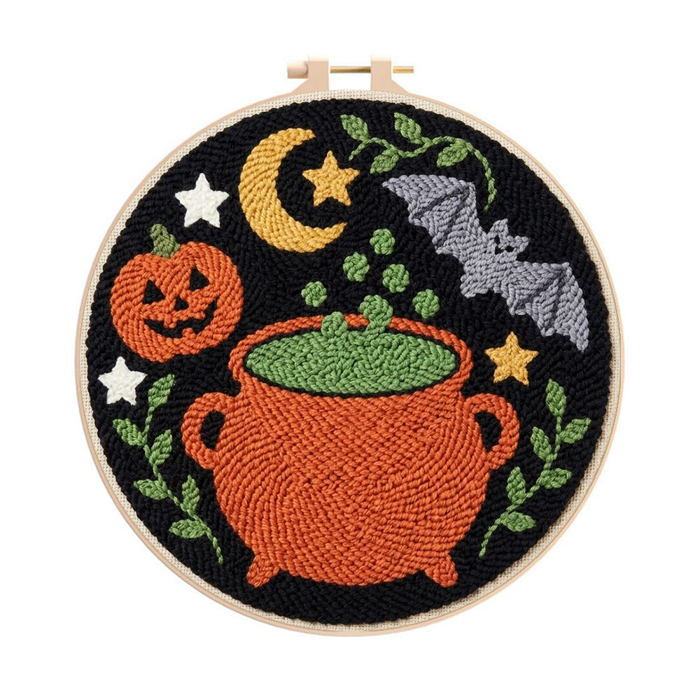 Hexenhaftes Halloween-Punch-Needle-Set – Gruselig-süßes Bastelset | Gruseliger Weihnachtsschmuck - 8-Zoll-Reifenset - image 1