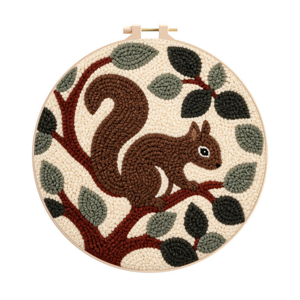 Eichhörnchen-Punch-Needle-Set – Handgenähtes, getuftetes neues Hobby | Wunderschönes Geschenk mit Tiermotiven für Kinder - 8-Zoll-Reifenset - image 1