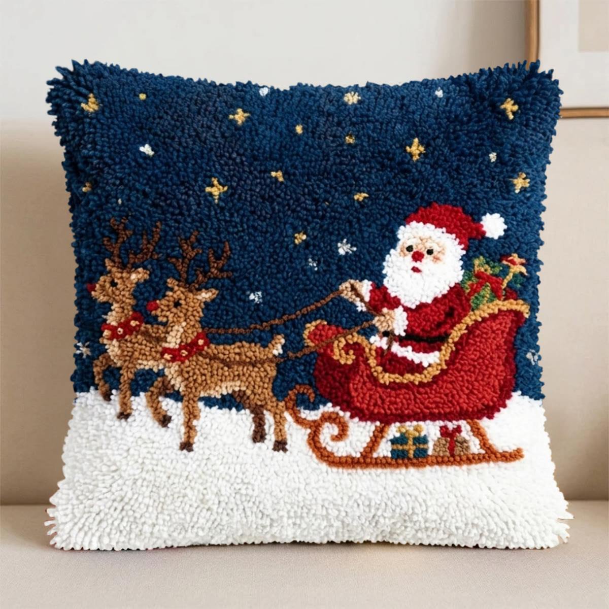 Rubbyoo Knüpfkissen-Set – Weihnachtsmann und Rentierschlitten | Gemütliche Weihnachtszimmergestaltung | Festlicher Kissenbezug als Geschenk - image 3