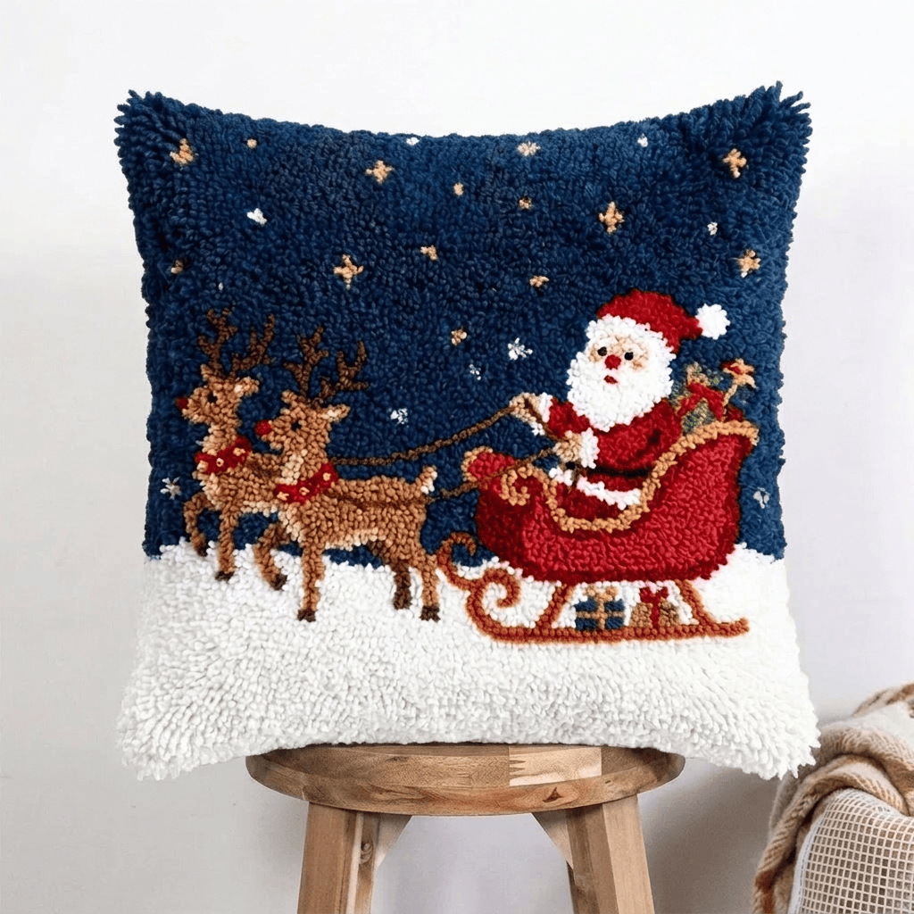Rubbyoo Knüpfkissen-Set – Weihnachtsmann und Rentierschlitten | Gemütliche Weihnachtszimmergestaltung | Festlicher Kissenbezug als Geschenk - image 4