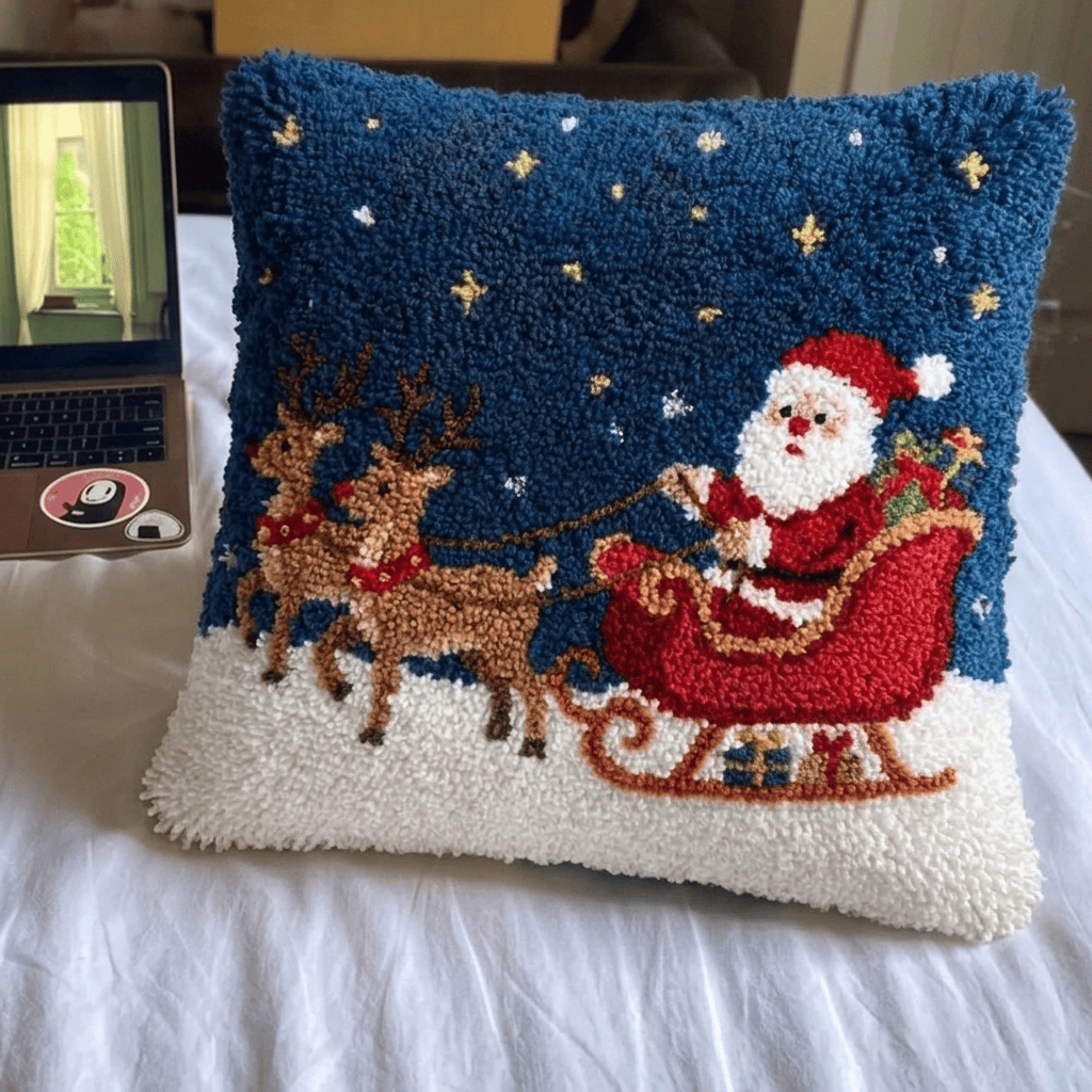 Rubbyoo Knüpfkissen-Set – Weihnachtsmann und Rentierschlitten | Gemütliche Weihnachtszimmergestaltung | Festlicher Kissenbezug als Geschenk - image 8