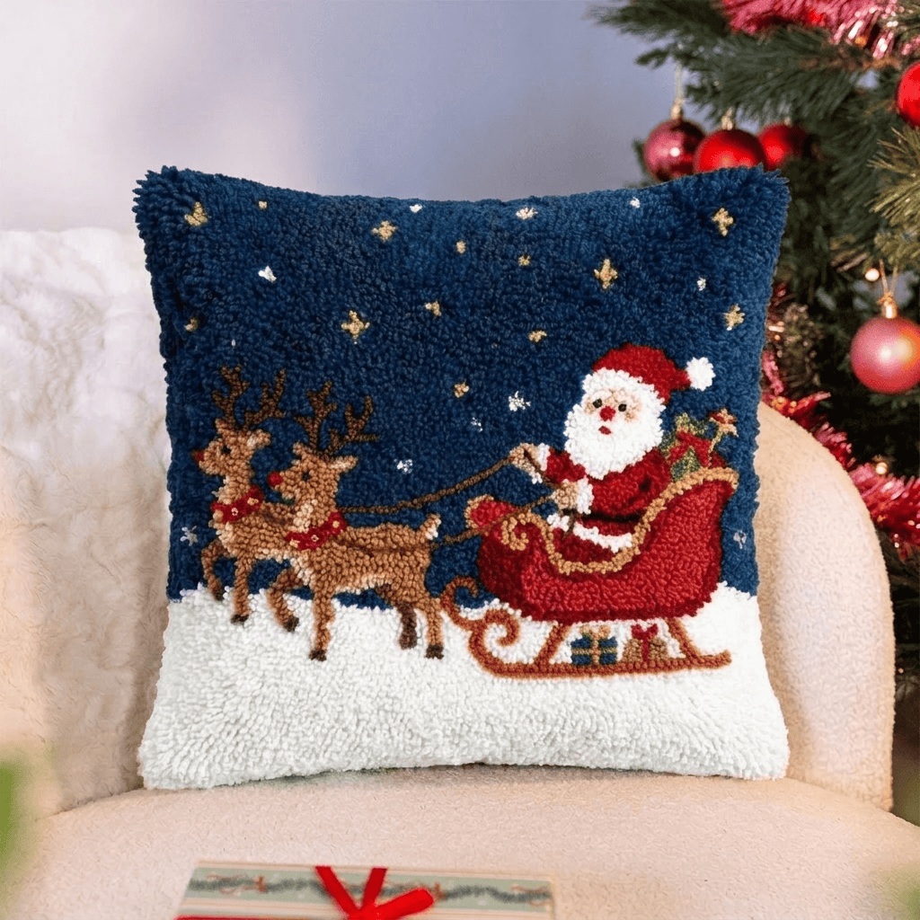 Rubbyoo Knüpfkissen-Set – Weihnachtsmann und Rentierschlitten | Gemütliche Weihnachtszimmergestaltung | Festlicher Kissenbezug als Geschenk - image 7