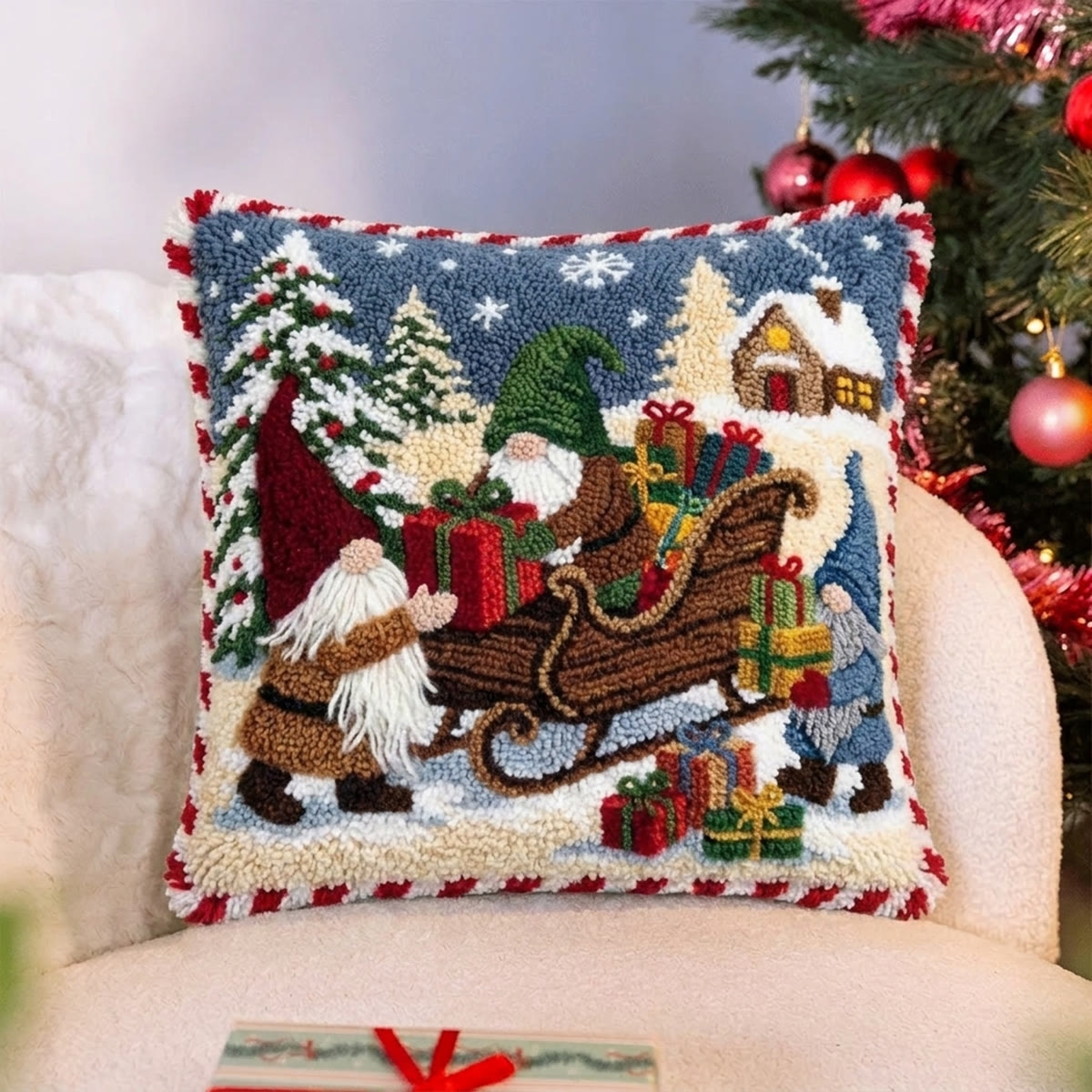 Rubbyoo Knüpfkissen-Set – Fleißige Kobolde | Hübscher Weihnachtskissenbezug als Geschenk | Gemütliche Weihnachtsdekoration - image 3