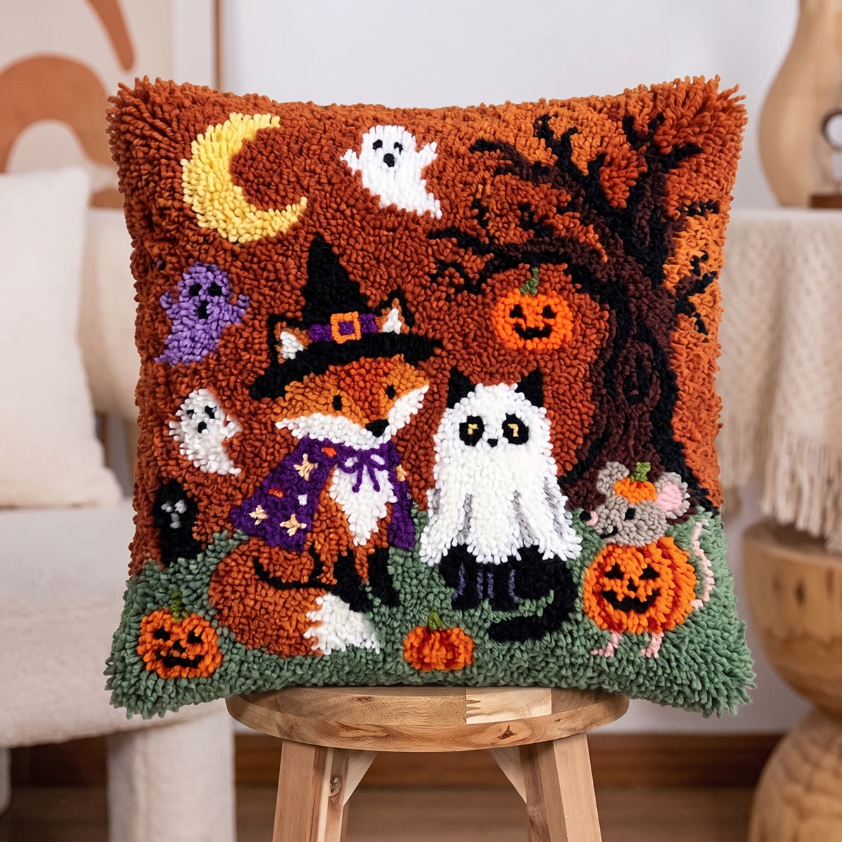 Rubbyoo Knüpfkissen-Set – Mondschein-Kostümparty | Schöne Halloween-Walddeko | Ein liebevolles Einzugsgeschenk - image 4