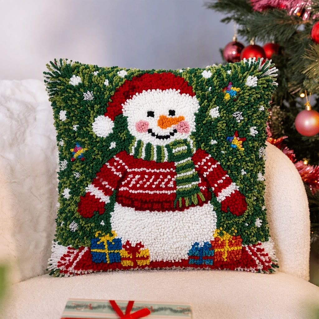 Rubbyoo Knüpfkissen-Set – Weihnachtsschneemann | Gemütliche Weihnachtsdeko | DIY-Bastelidee für winterliche Inneneinrichtung - image 3