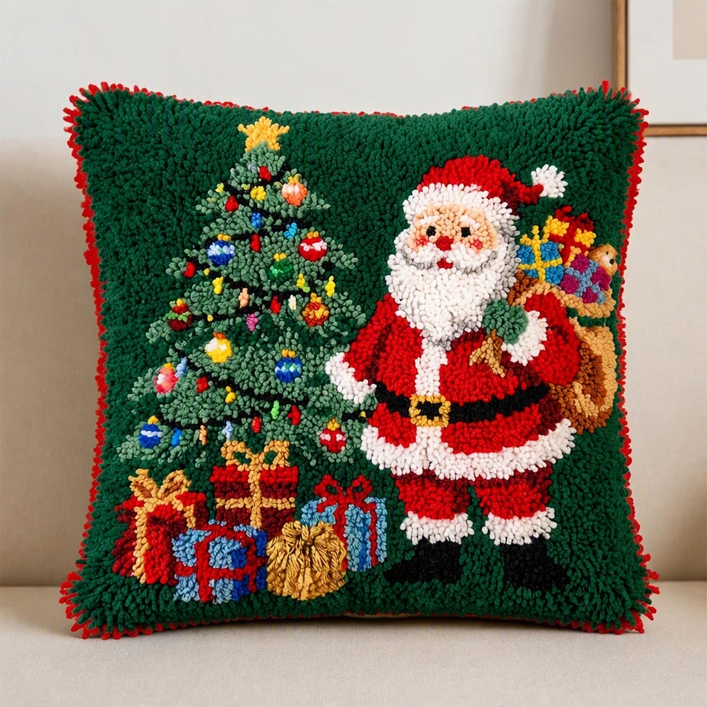 Rubbyoo Knüpfkissen-Set – Fröhlicher Weihnachtsmann | DIY-Weihnachtskissenbezug | Gemütliche Winterdeko für Zuhause - image 3