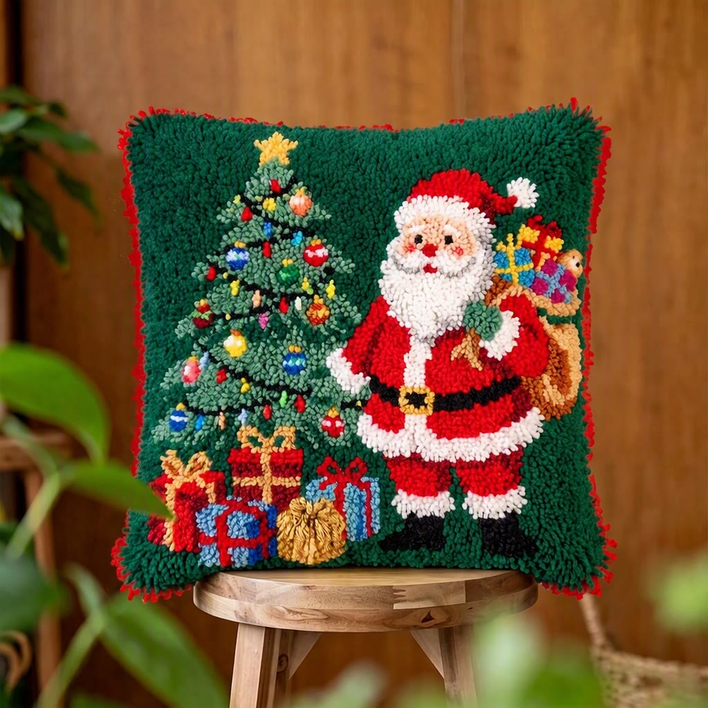 Rubbyoo Knüpfkissen-Set – Fröhlicher Weihnachtsmann | DIY-Weihnachtskissenbezug | Gemütliche Winterdeko für Zuhause - 43 x 43 cm - image 1