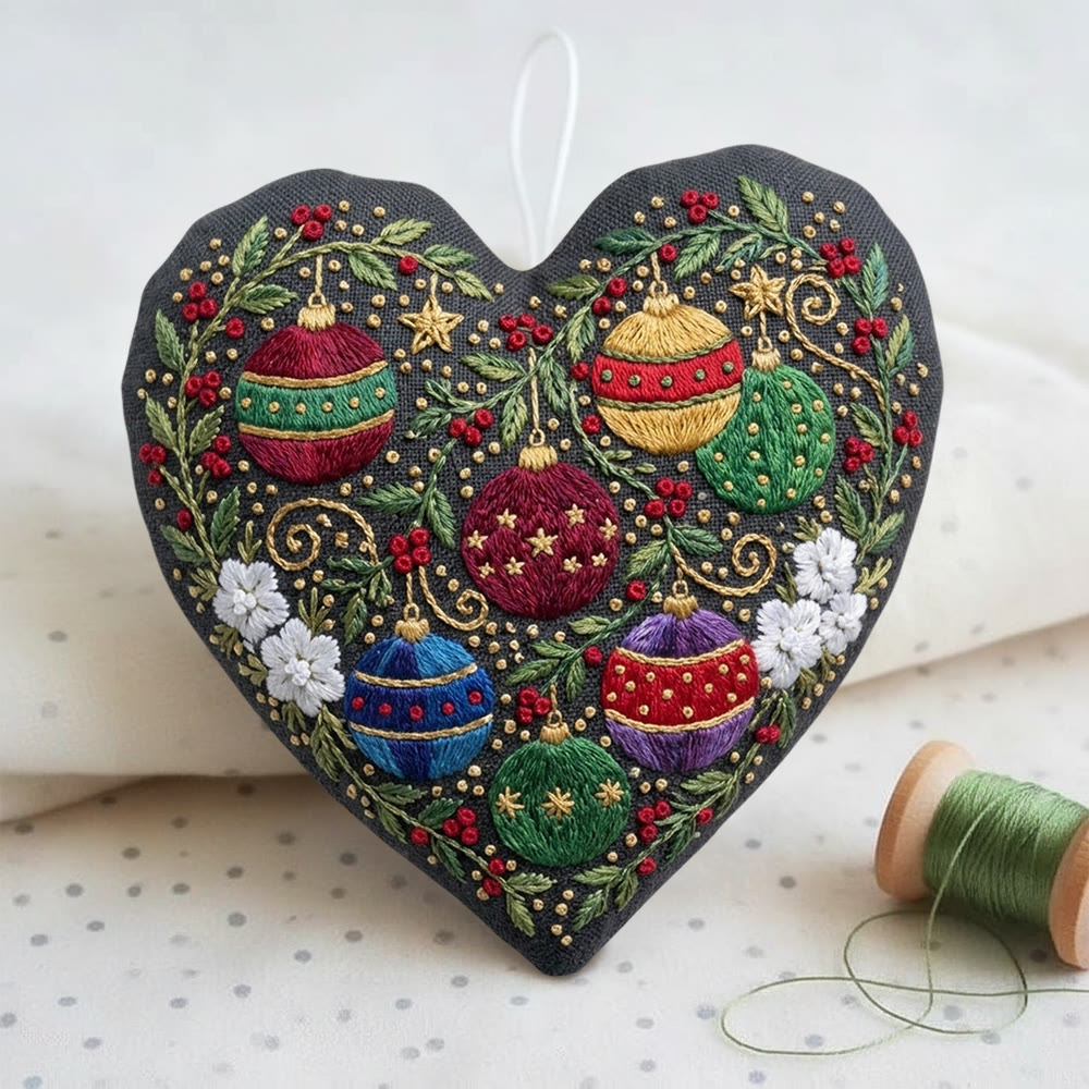 Rubbyoo Herz-Stickset – Fröhliche Weihnachtsglocken | Rustikale Weihnachtsdeko im Landhausstil | Handgefertigter Weihnachtsbaumschmuck - image 3