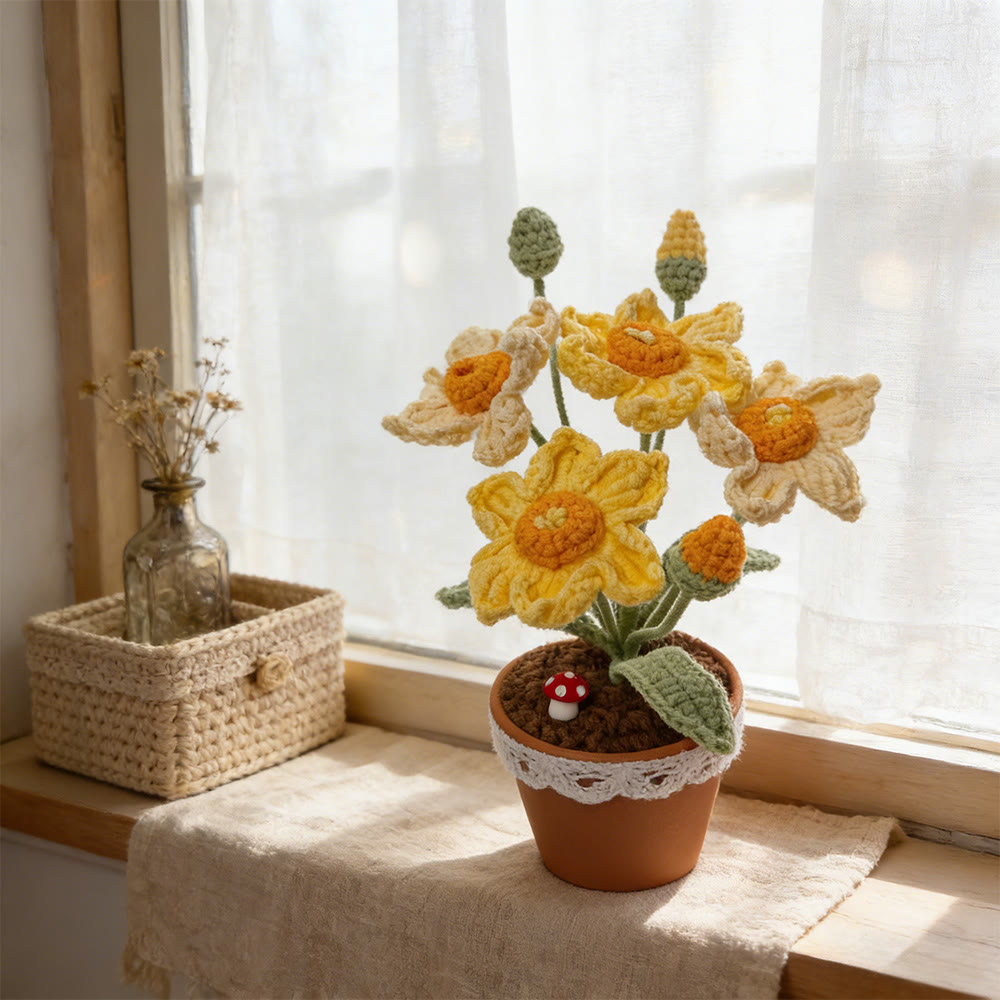 Gehäkelte Narzisse – Einzigartige Wohndekoration | Geschenk für Blumenliebhaber - Gelb - image 3