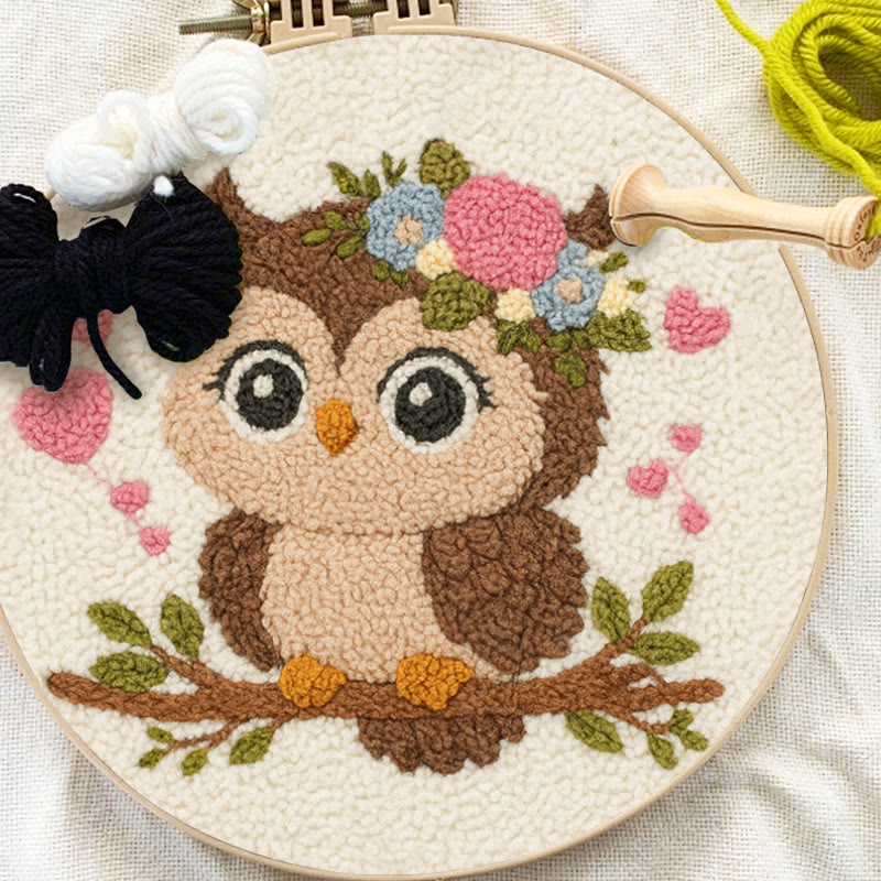 Florales Eulen-Punch-Needle-Set – Entzückende Tierkunst | Schönes handgemachtes Geschenk für Sie - image 8