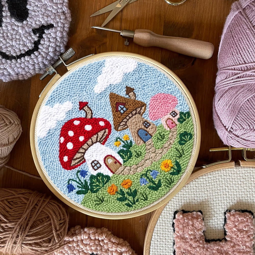 Punch-Needle-Set „Pilzhaus-Paradies“ – Märchenhaftes Muster | Perfektes Nähset als Geschenk für Sie - image 11
