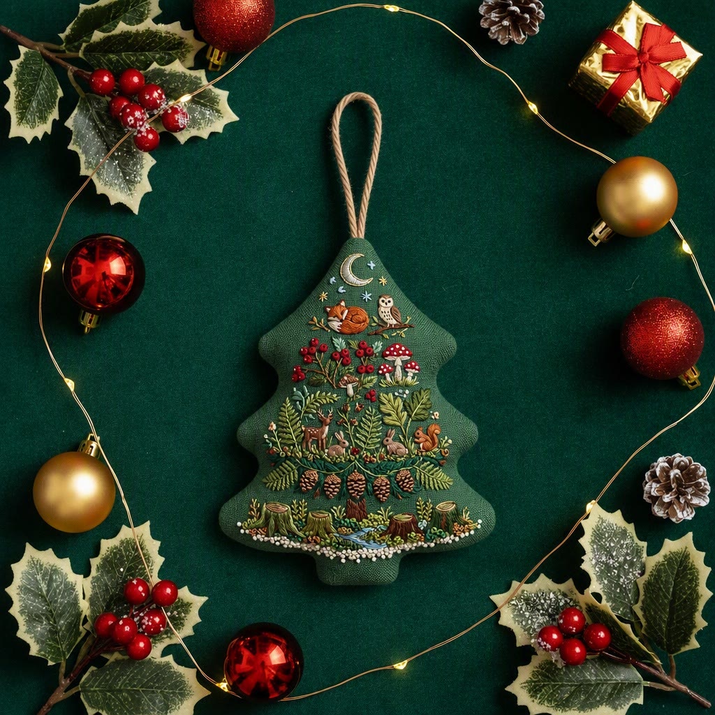 Rubbyoo Stickset in Baumform – Fantasiewald im Mondschein | Weihnachtliches Bastelgeschenk für Naturliebhaber | Winterliche Waldtier-Dekoration - image 9