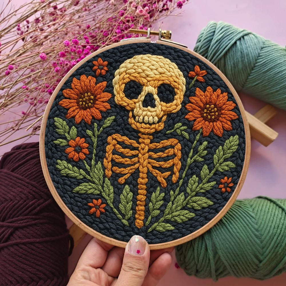 Blumen-Totenkopf-Punch-Needle-Set – DIY-Punch-Needle-Untersetzer | Gruselige Halloween-Kunst | Schöner Wandbehang - image 3