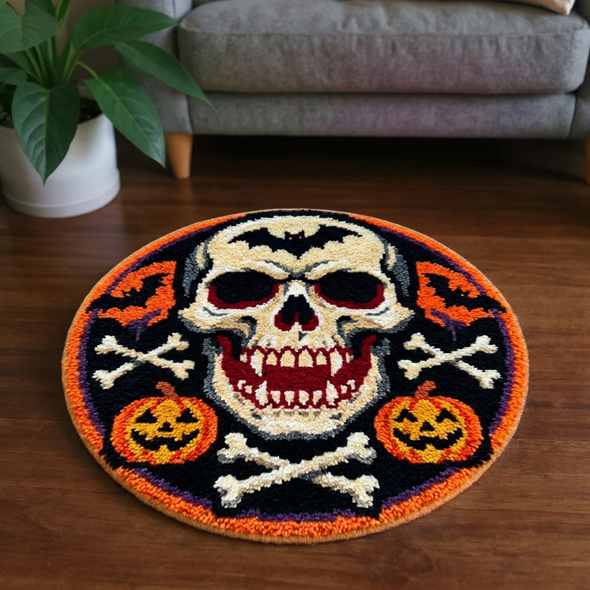 Rubbyoo Knüpfteppich-Set – Böser Totenkopf | Gruselige Halloween-Dekoration | Festliche DIY-Fußmatte - image 6