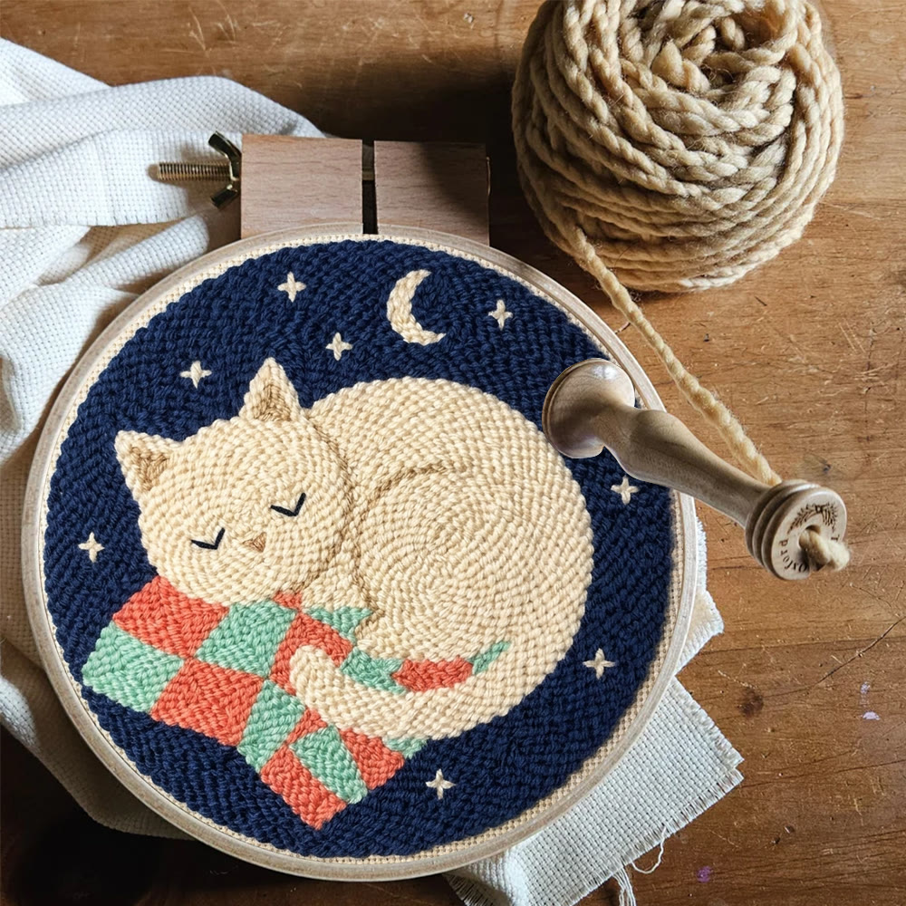 „Schlafende Katze“ Punch Needle Set – Alles in einem DIY-Bastelset | Hübsches Geschenk für Freunde - image 11