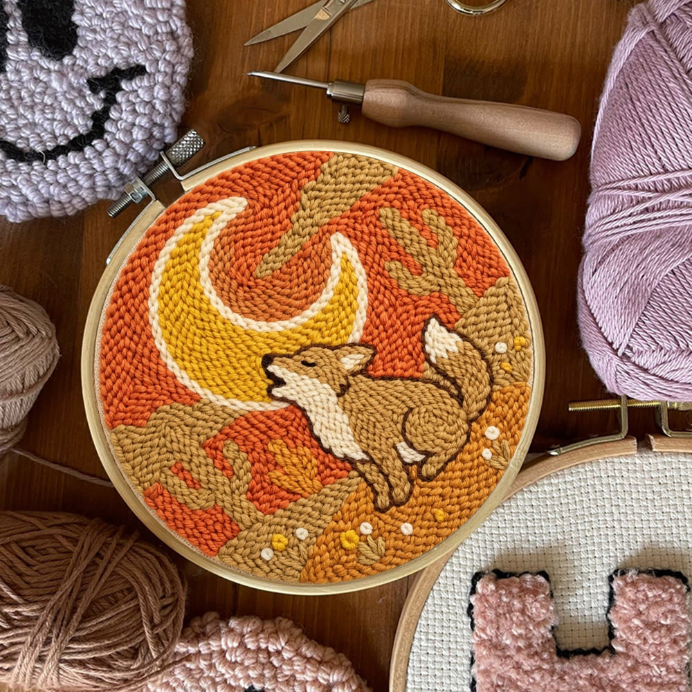Heulender Wolf unter dem Mond – Punch-Needle-Set – Boho-Stil Nähprojekt | Anfängerfreundliche Tierstickerei - image 9