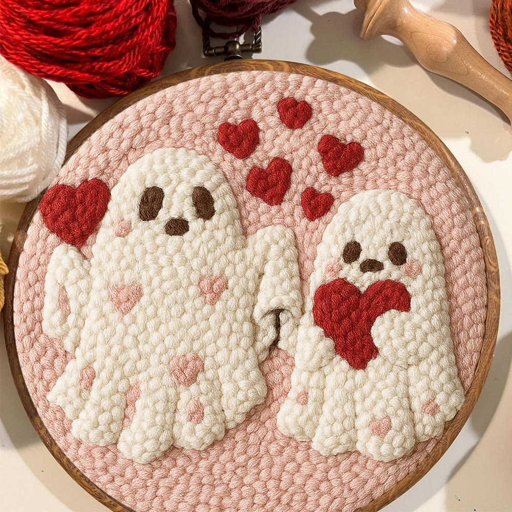 Snuggly Heart Ghost Pair Punch Needle Kit – Anfängerfreundliches DIY-Bastelprojekt | Herzliches Geschenkidee - image 8