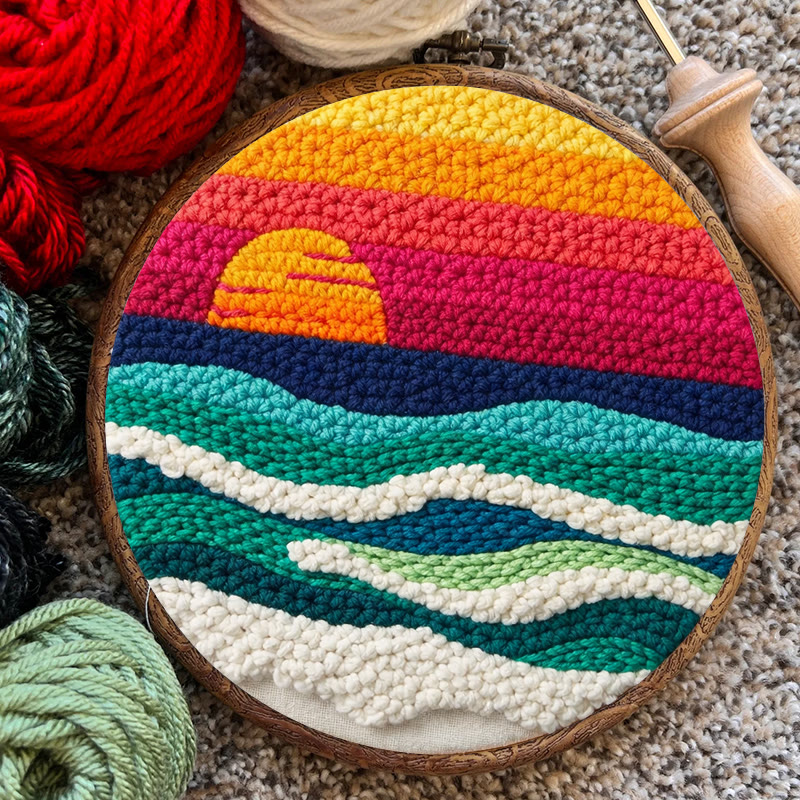 Punch Needle Set „Sonnenuntergangs-Ozeanwellen“ – Künstlerisches DIY-Erlebnis | Lebendiger Küsten-Akzent für Ihr Zuhause - image 10