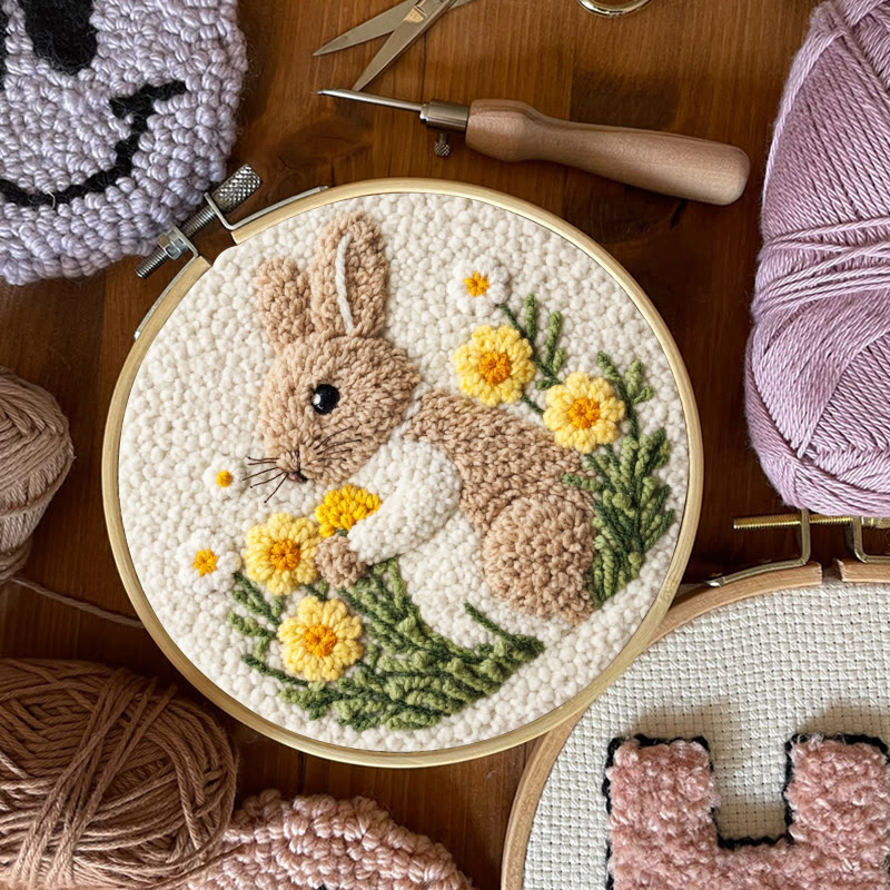 Gänseblümchen-Kuschelhase-Punch-Needle-Set – Kreatives Handarbeitsprojekt | Einfaches DIY-Projekt für Anfänger - image 9