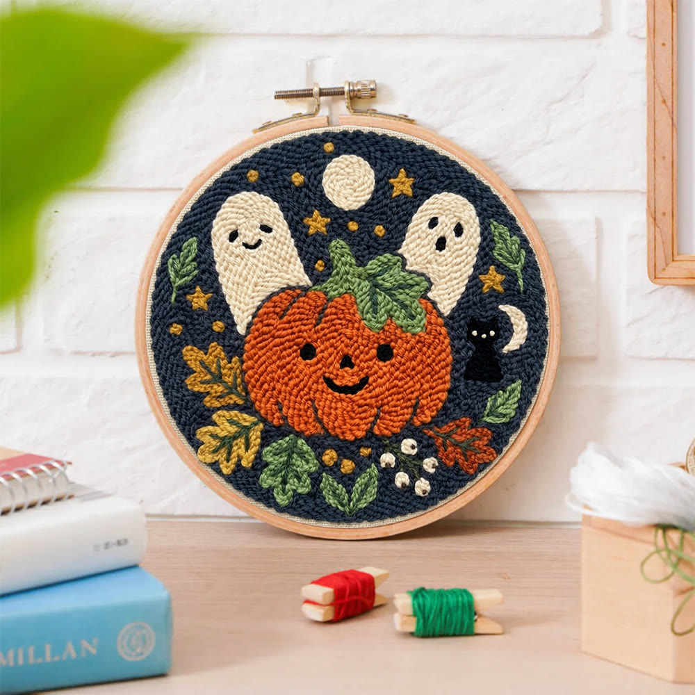 Kürbis-Geister-Punch-Needle-Set – Nähprojekt für Anfänger | Wunderschönes Halloween-Muster - image 8