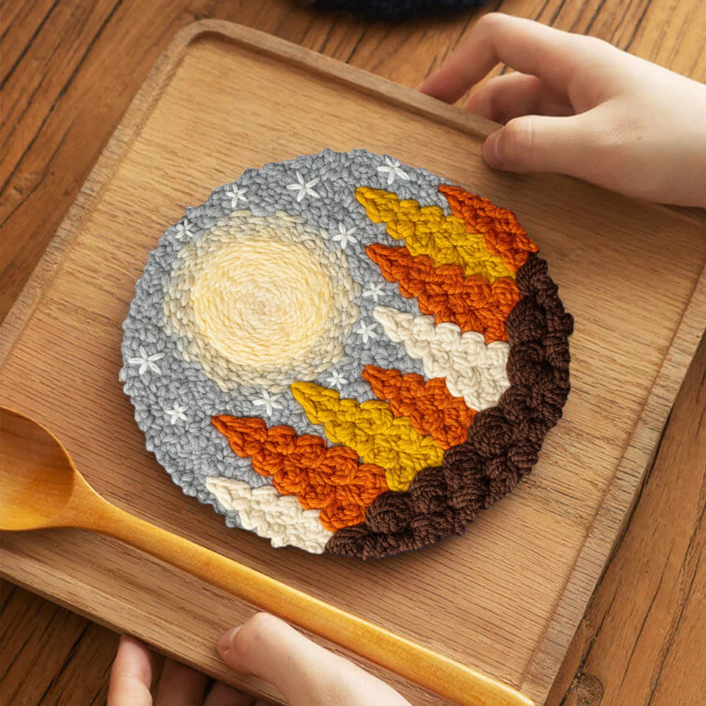 Goldener Wald Punch Needle Set – DIY-Kunsthandwerk | Perfekte Wanddekoration - 5-Zoll-Untersetzer-Set - image 11