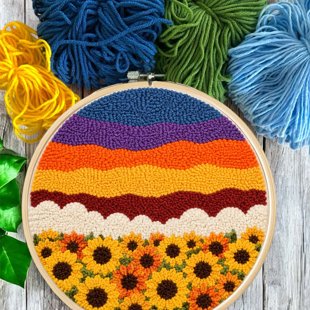 Sonnenblumenfeld im Sonnenuntergang – Punch-Needle-Set – Warme, florale Farben | Gemütliche Dekoration - image 6