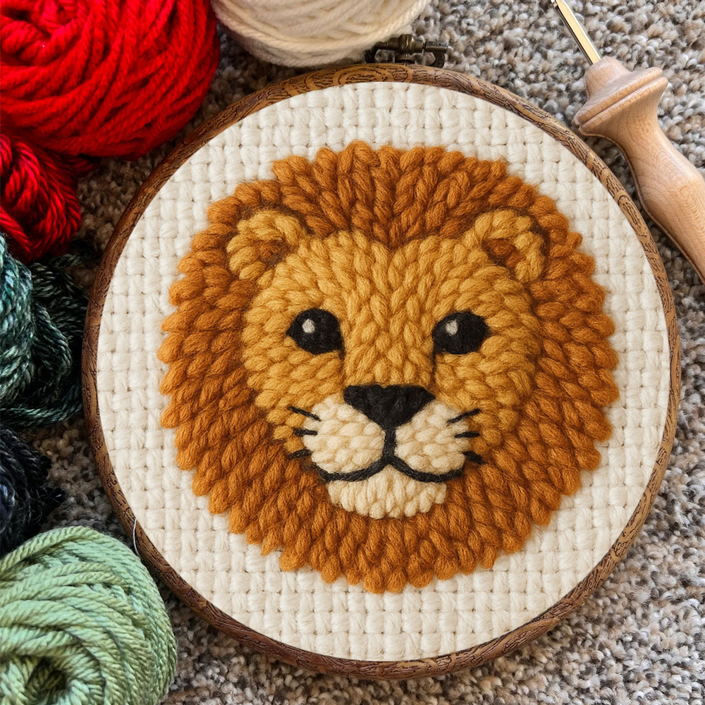 Niedliches Löwen-Punch-Needle-Set – Handgefertigtes Tier-Garn-Bastelset | DIY-Geschenk für Kinder - image 4