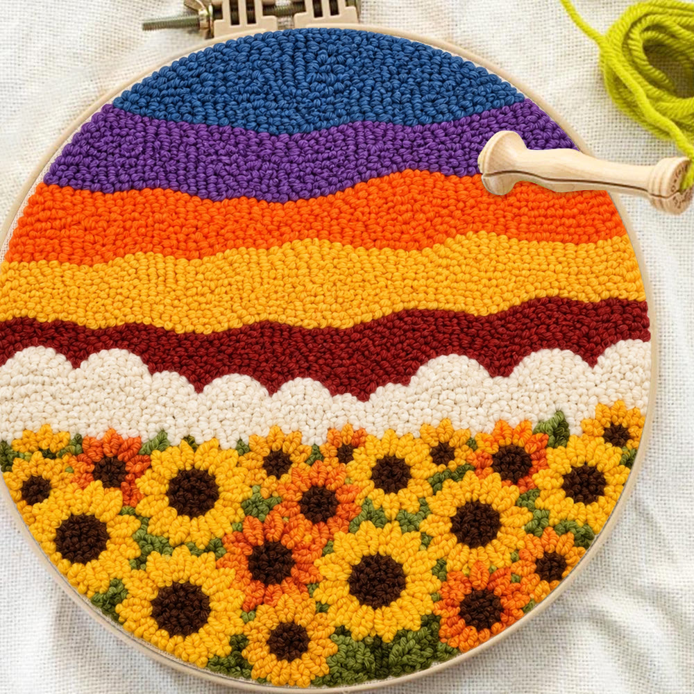 Sonnenblumenfeld im Sonnenuntergang – Punch-Needle-Set – Warme, florale Farben | Gemütliche Dekoration - image 7