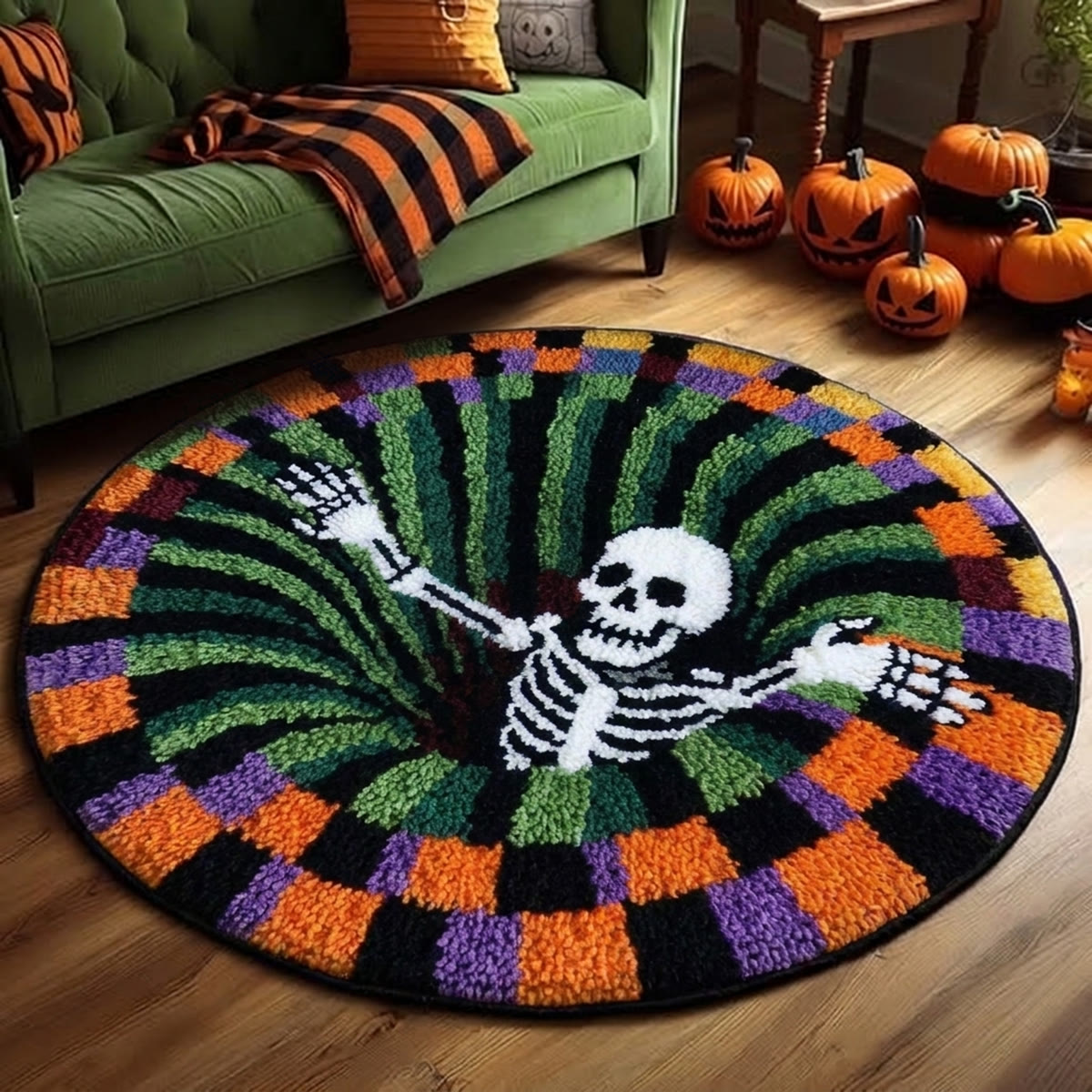 Rubbyoo Knüpfteppich-Set – Fall in den Abgrund | Gruselige Skelett-Wirbel-Illusion | 3D-Gothic-Zimmerdeko - image 8