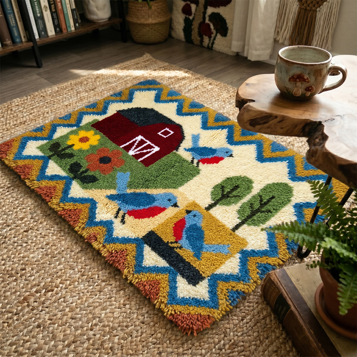 Rubbyoo Knüpfteppich-Set – Rote Scheune und Blauvogel | Einzugsgeschenk | DIY-Teppich fürs Zimmer - image 6