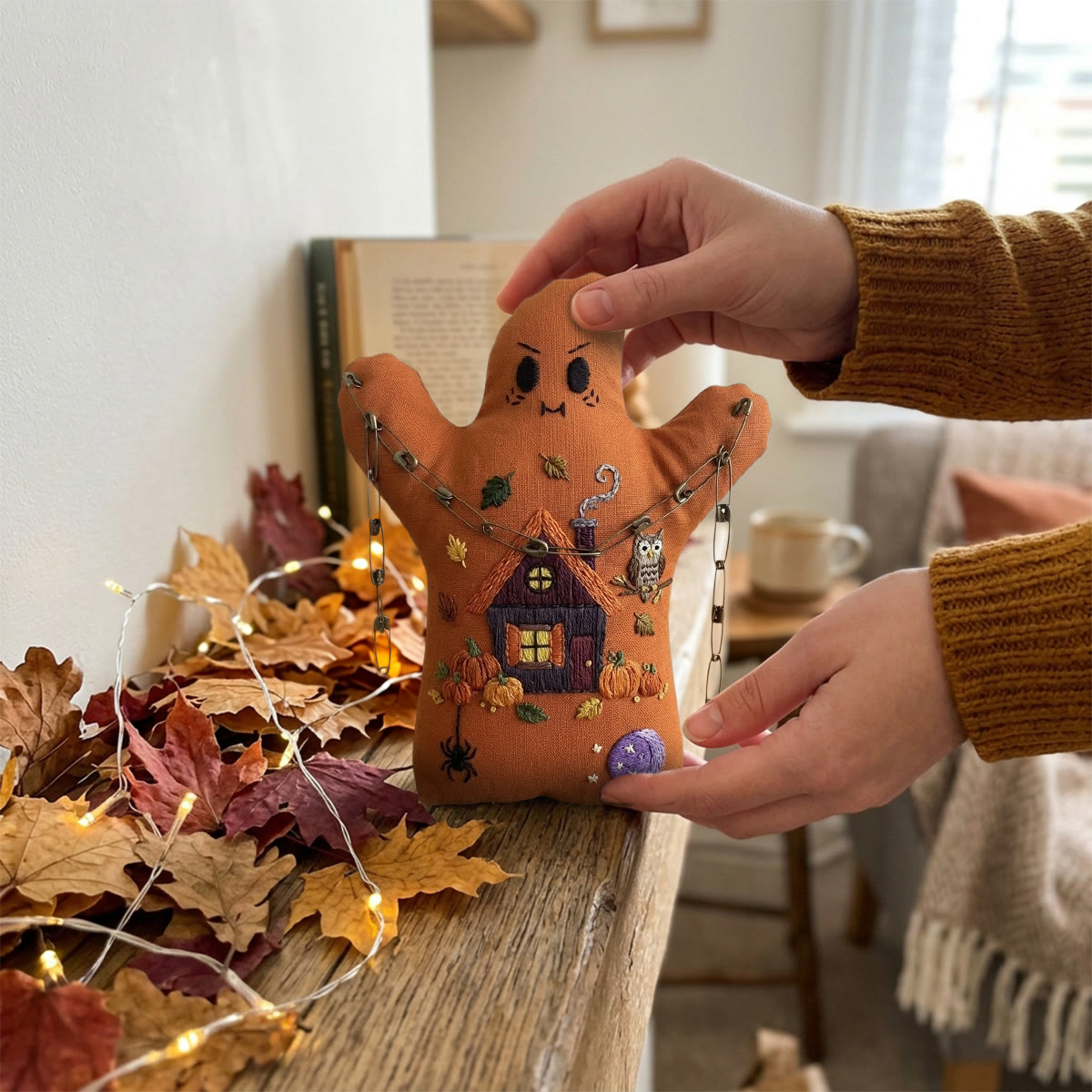 Rubbyoo Geister-Stickset – Gemütliches Halloween-Cottage | Herbstliche Deko-Idee | Rustikale handgefertigte Stickrahmen-Kunst - image 5