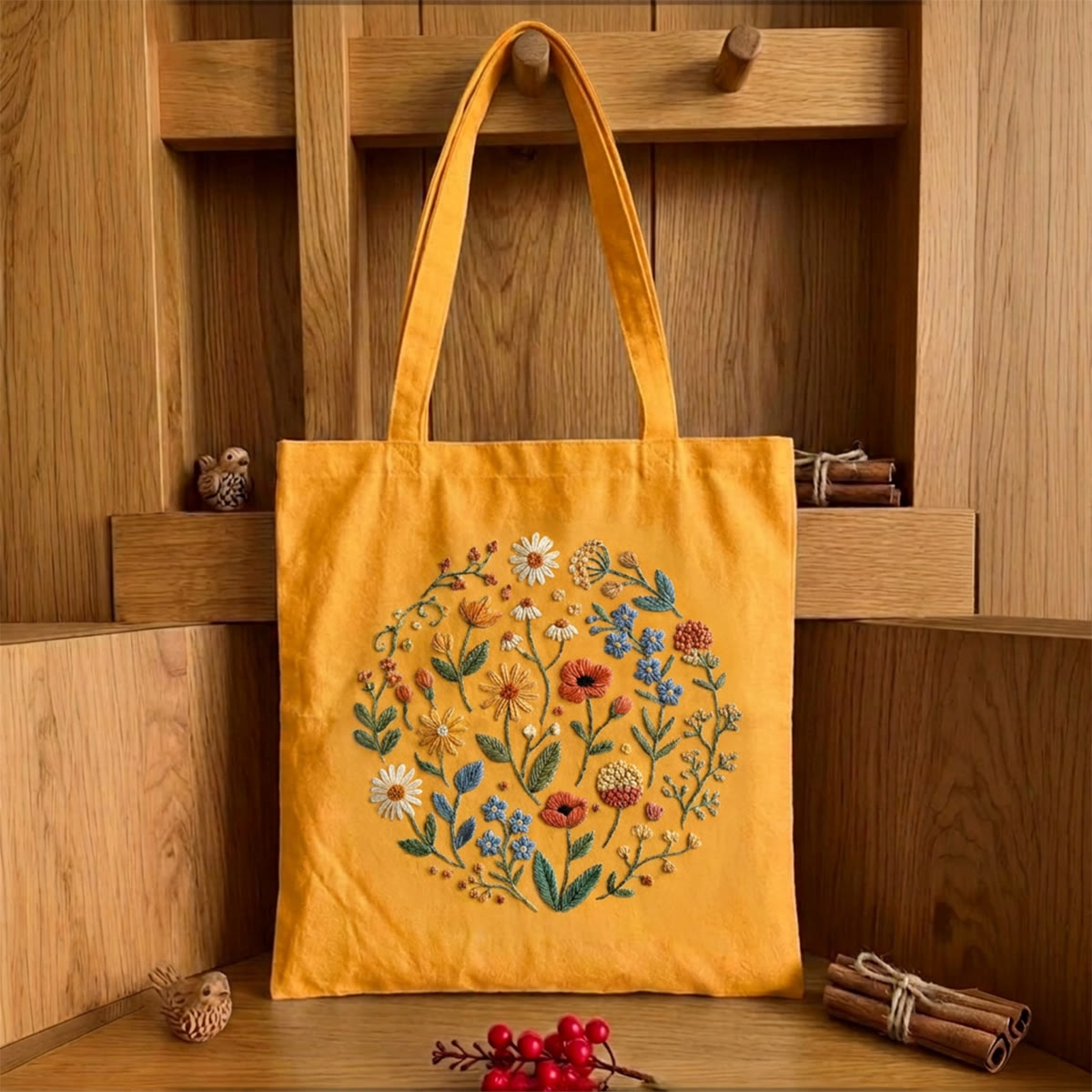 Rubbyoo Stickset für Tragetasche – Wildblumenblüte | DIY-Urlaubsrucksack | Einzigartiges botanisches Handarbeitsprojekt - 11,8" × 13,8" - Gelb - image 4