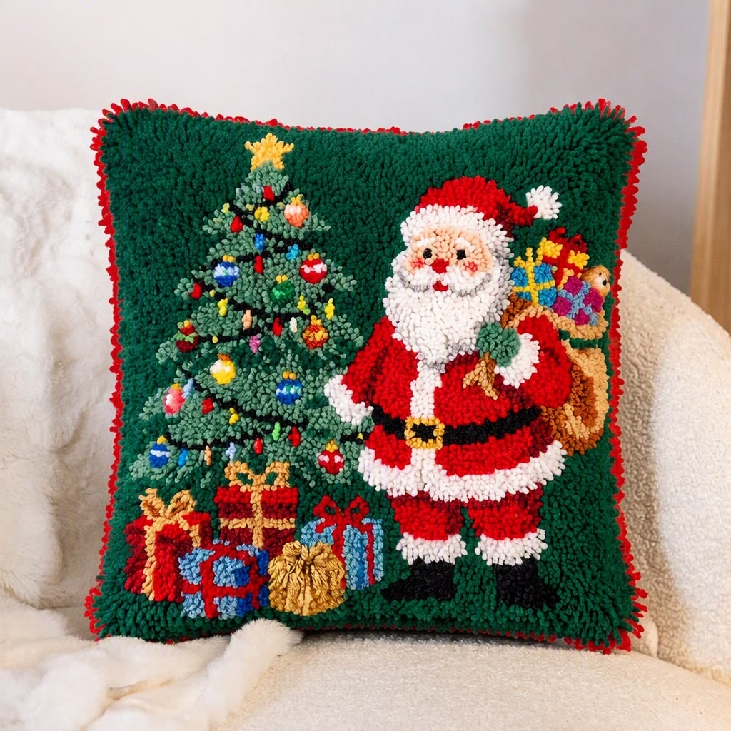 Rubbyoo Knüpfkissen-Set – Fröhlicher Weihnachtsmann | DIY-Weihnachtskissenbezug | Gemütliche Winterdeko für Zuhause - image 8