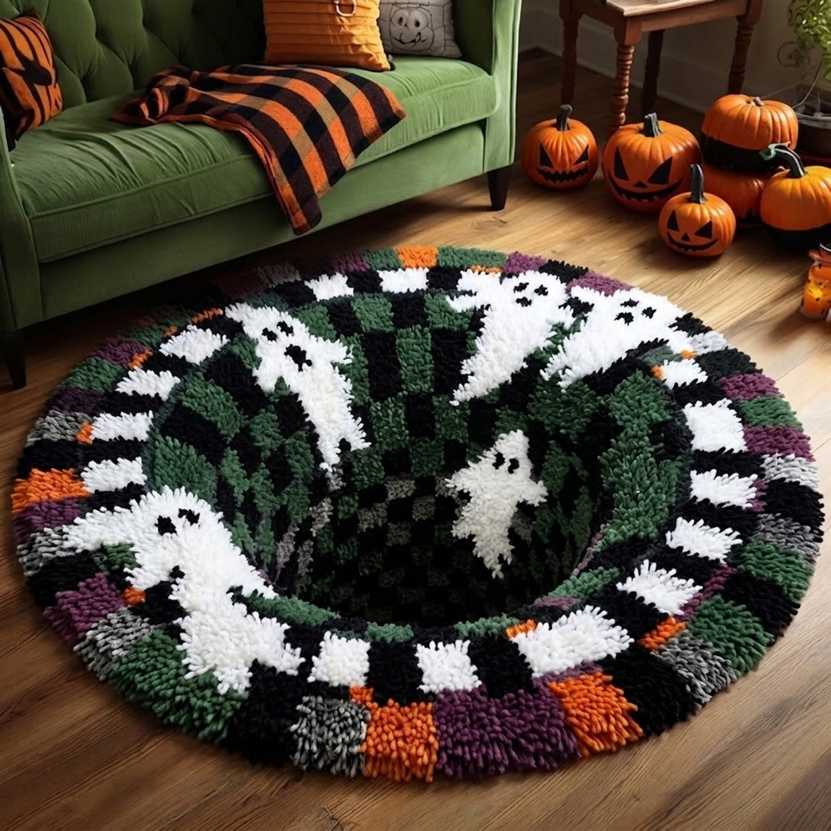 Rubbyoo Knüpfteppich-Set – Kämpfende Geister | 3D-Halloween-Dekorteppich | Fußmatte für Spukhäuser - image 6