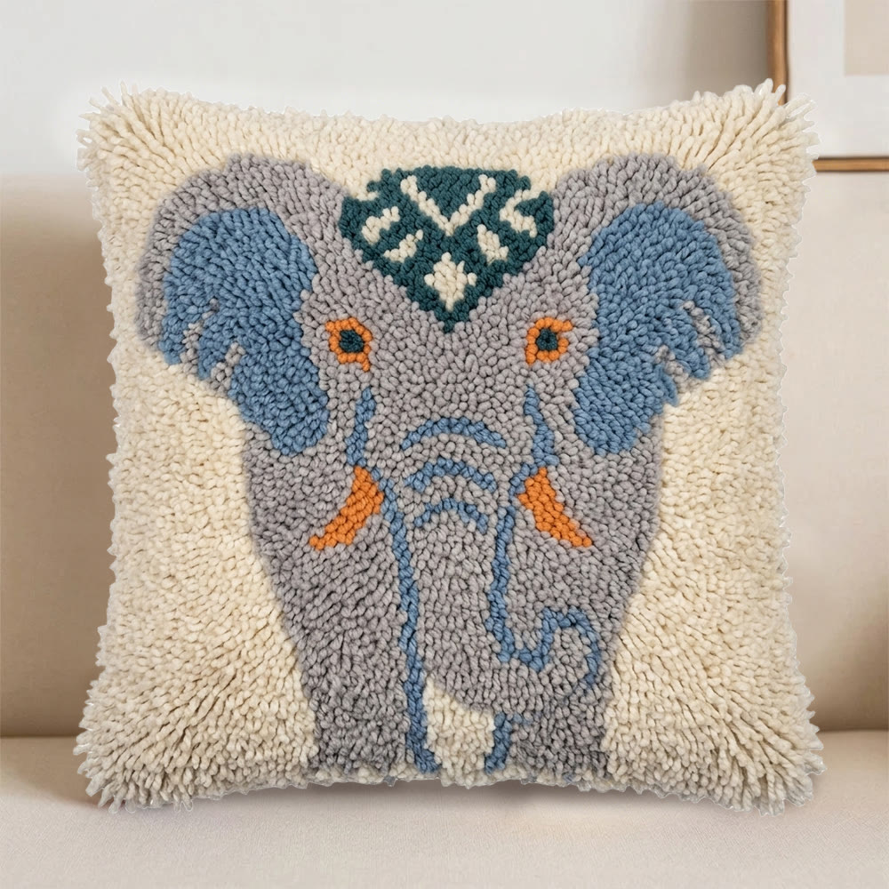 Rubbyoo Knüpfkissen-Set – Blauer Elefant | Tierkissenbezug | Schöne Zimmerdekoration - image 6