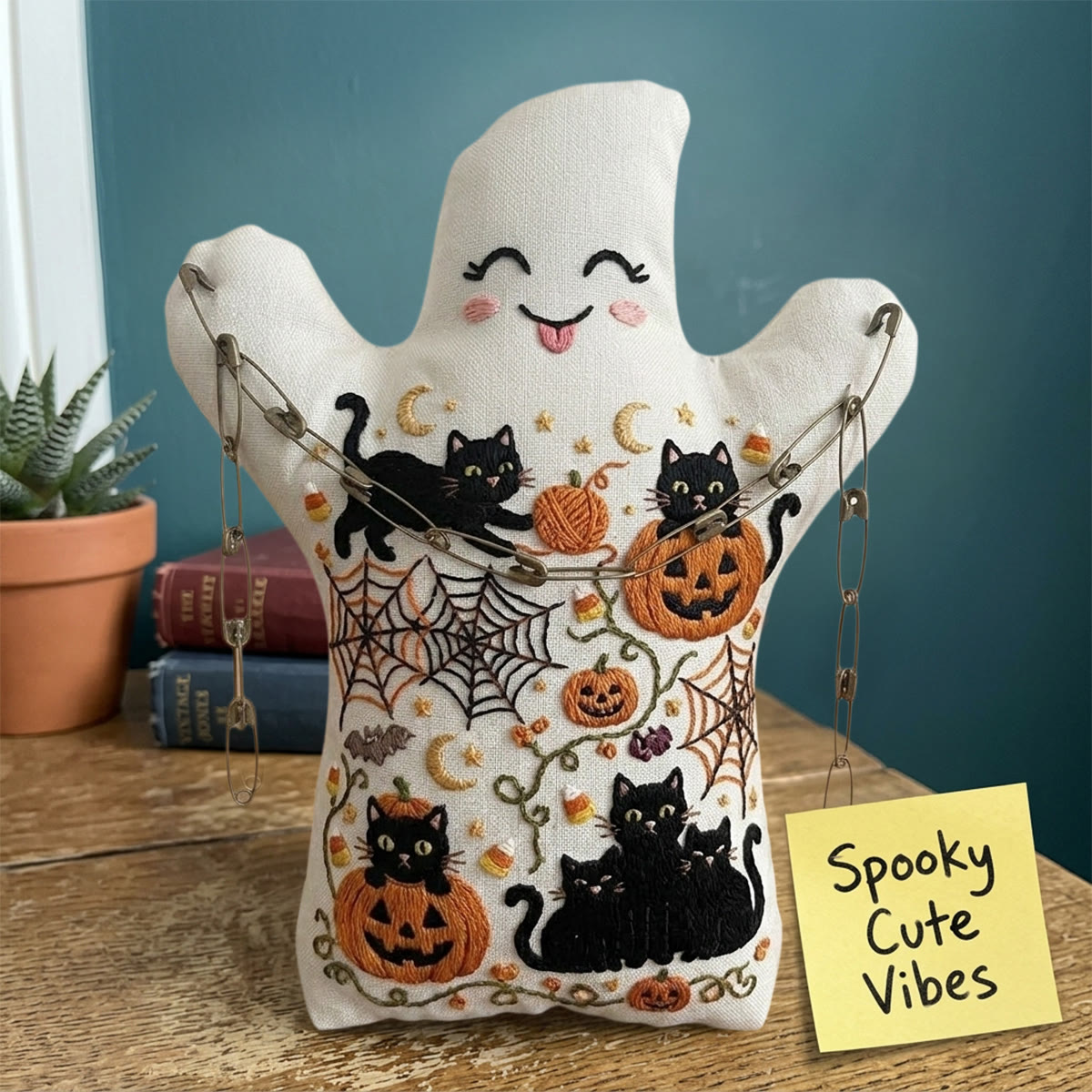 Rubbyoo Geister-Stickset – Freche Kätzchen mit Kürbislaterne | Handgemachtes Einzugsgeschenk | Halloween-Wanddeko fürs Kinderzimmer - image 7