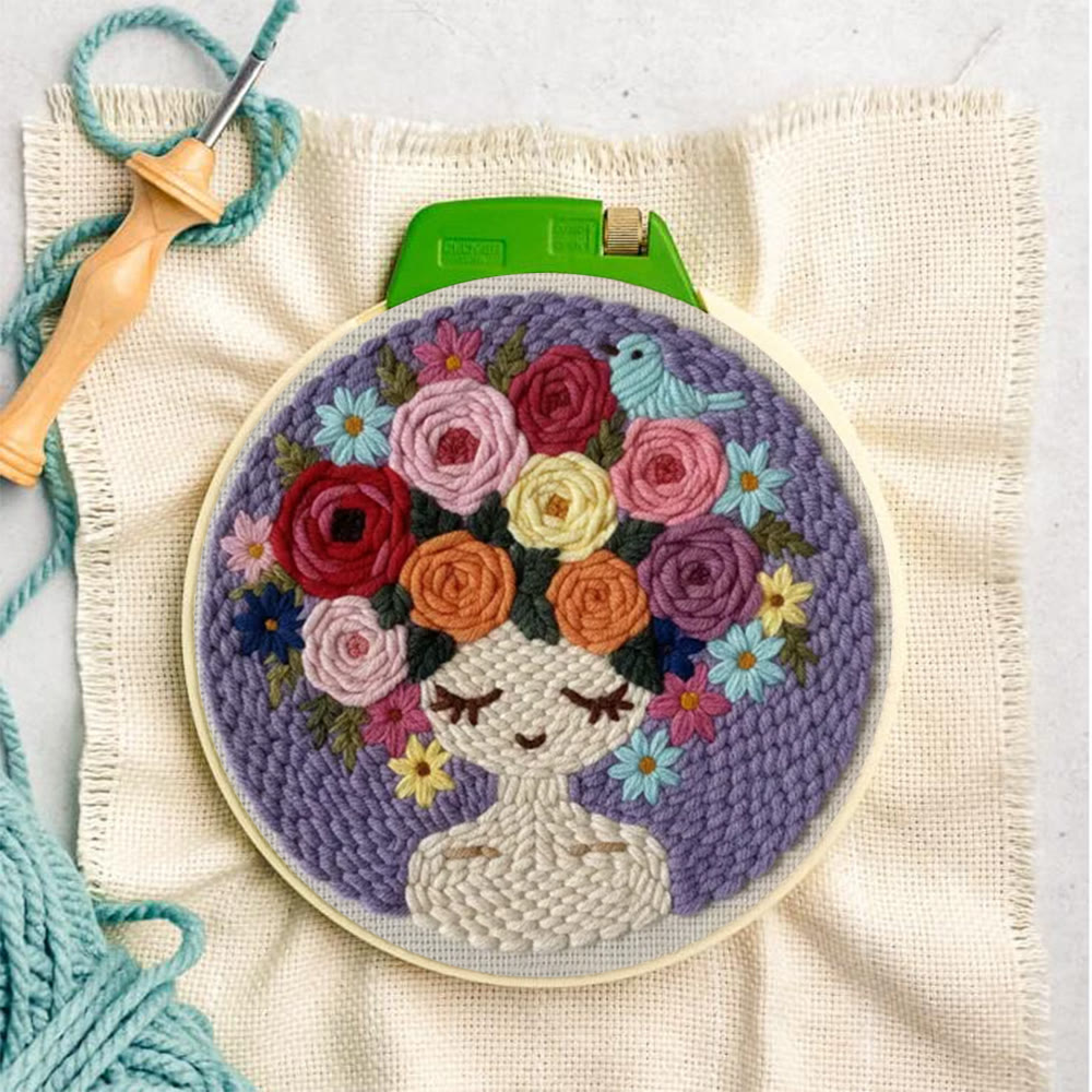 Pastellfarbenes Blumenporträt mit Vogel – Punch-Needle-Set – Künstlerisches DIY-Handwerk | Elegante Wohndekoration - image 6