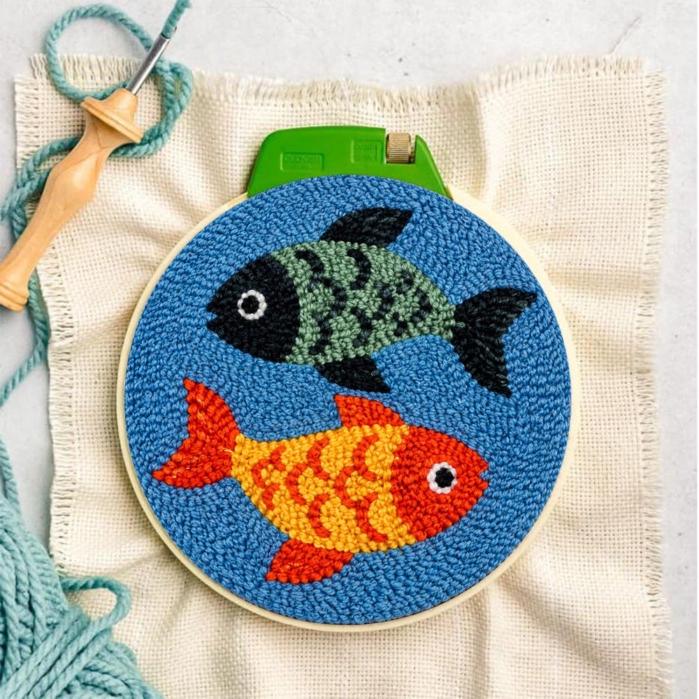 Doppeltes Goldfisch-Punch-Needle-Set – Ozean-inspiriertes Fischmotiv | Handgemachtes Geschenk für Bastelliebhaber - image 7