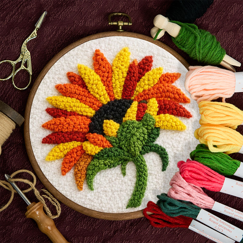 Abstraktes Sonnenblumen-Punch-Needle-Set – Atemberaubendes Garnhandwerk | Perfekte Wanddekoration - image 3