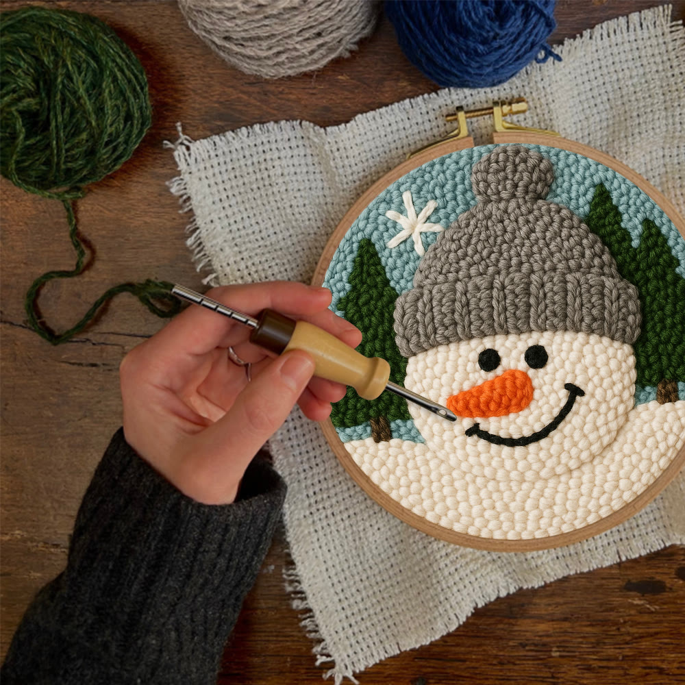 Niedliches Schneemann-Punch-Needle-Set – Anfängerfreundliche Bastelidee | Gemütliche, handgemachte Wanddeko im Winter-Stil - image 11
