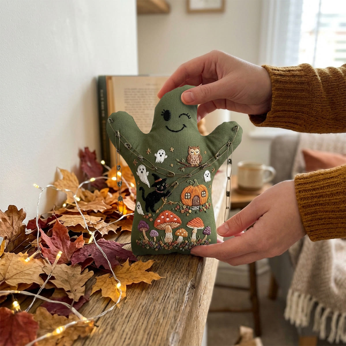 Rubbyoo Geister-Stickset – Verzaubertes Kürbishäuschen | Ideales Halloween-Geschenk für Kinder | Bastelidee: Schwarze Katze mit Hexenhut - image 6