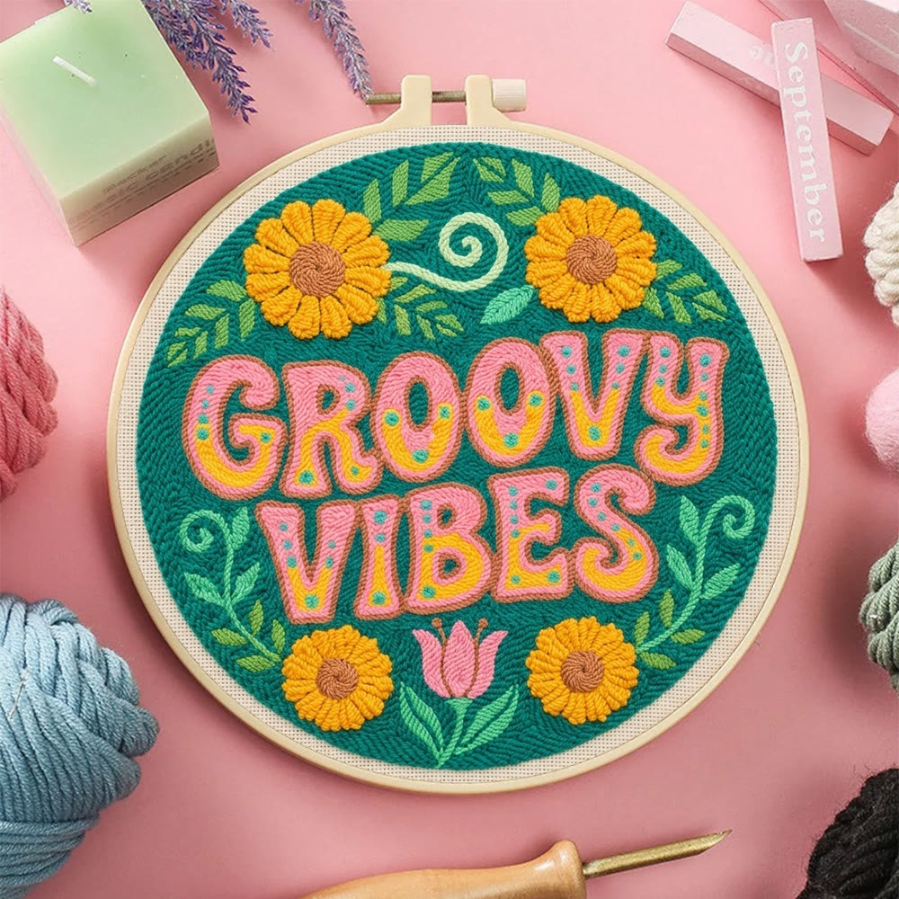 Groovy Vibes Punch Needle Set – Stilvolles florales Wandornament | Rustikale, farbenfrohe Handarbeit - image 5