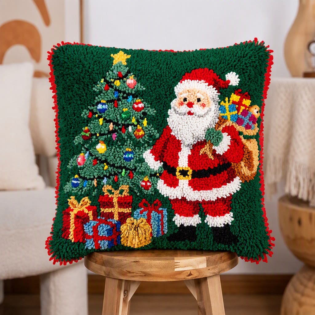 Rubbyoo Knüpfkissen-Set – Fröhlicher Weihnachtsmann | DIY-Weihnachtskissenbezug | Gemütliche Winterdeko für Zuhause - image 4