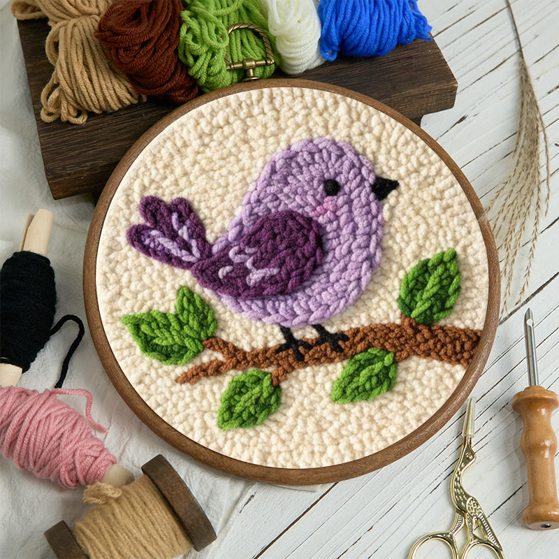 Punch-Needle-Set „Lila Vogel auf dem Sofa“ – Entspannendes Bastelprojekt | Zarte Dekoration für Ihr Zuhause - image 9