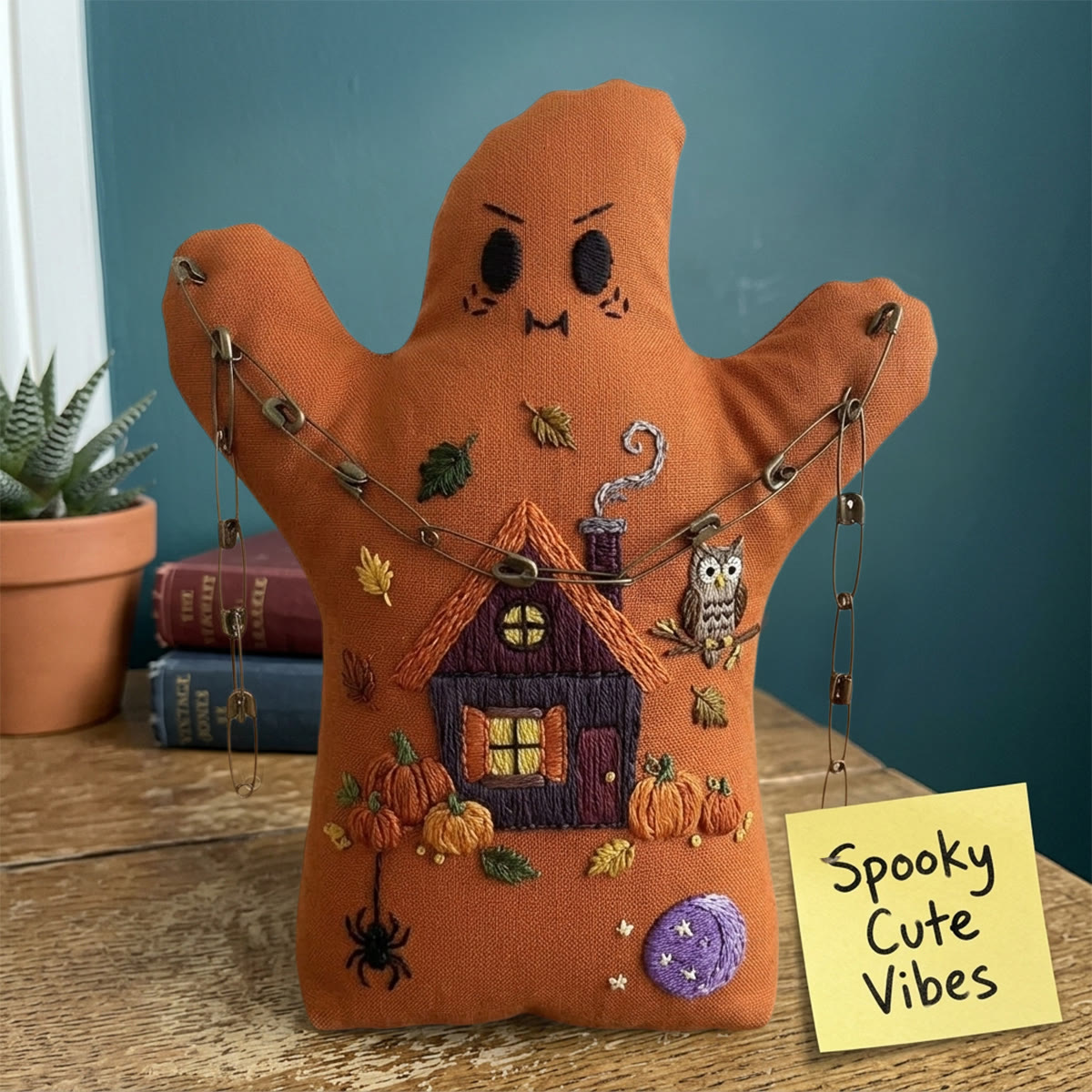 Rubbyoo Geister-Stickset – Gemütliches Halloween-Cottage | Herbstliche Deko-Idee | Rustikale handgefertigte Stickrahmen-Kunst - image 6